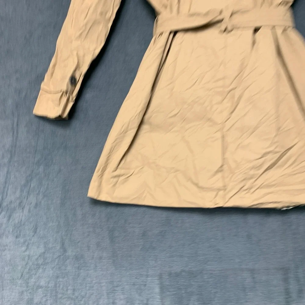 Zara Trench Coat Girls 13-14 Beige Lined Vented Back Double Breasted Tie Waist